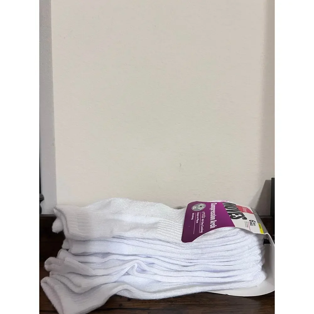 Hanes Moves Womens Compression Arch Ankle Socks One Size 8-12 White 6 Pairs